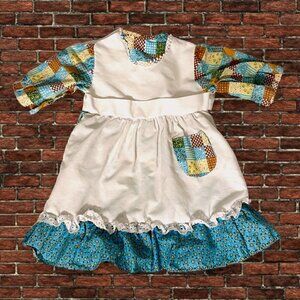 Vintage Knickerbocker Holly Hobbie Doll Grandma Blue Plaid Eyelet Ruffle Dress